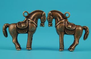 2 Unique China Bronze Pendant Statue Animal Horse Mascot Solid Collec