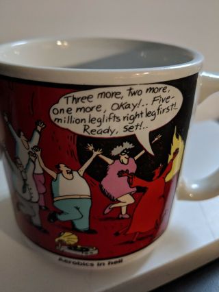 Vintage 12oz Far Side Gary Larson Aerobics In Hell Coffee Tea Mug 1984