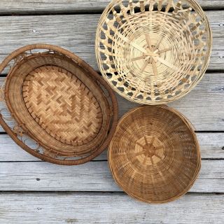 Vintage Wicker/rattan Baskets Set Of Three Boho Decor