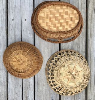 Vintage Wicker/Rattan Baskets Set Of Three Boho Decor 2