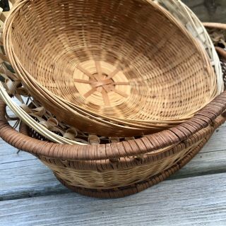 Vintage Wicker/Rattan Baskets Set Of Three Boho Decor 3
