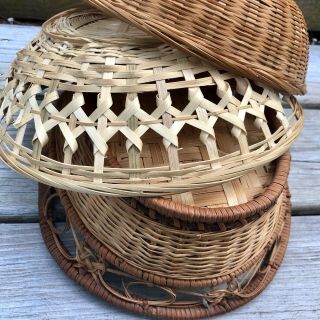 Vintage Wicker/Rattan Baskets Set Of Three Boho Decor 4