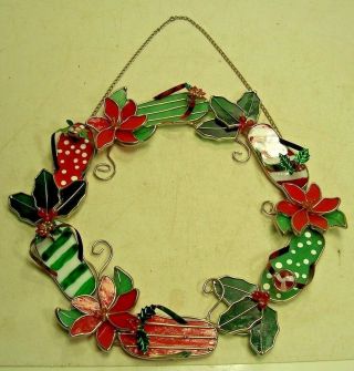 Stained Glass Wreath Christmas At The Beach With Flip - Flops 12 Inches