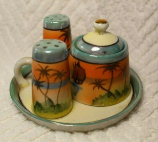 Vintage Luster Ware Scenic Condiment Salt And Pepper Shakers - Japan