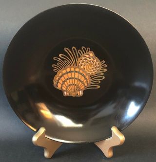 Vintage Couroc Shell Bowl 7 3/4” Brass Inlaid Black Lacquer Monterey Ca