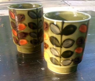 Vtg Pair Retro Green Orange Stackable Coffee Mugs 1960s Mid Century Modern Mcm