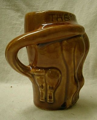 Vintage Funny " Rear End " Saying Novelty Mug Donkey Rear Glazed Pottery 1950s