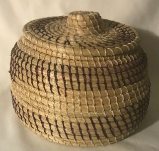 Lovely Round 6” Wide X 5” High Woven Basket With Cover/lid