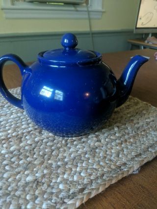 Vintage " Pristine " England Cobalt Blue Ceramic Teapot.  4 Cup.  Small Repair