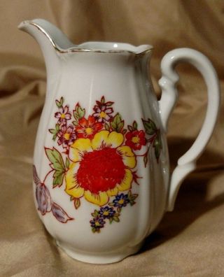 Mid Century Porcelain Creamer 4 1/2 In Off White,  Floral,  Occupied Japan