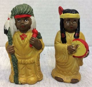 Vintage Ceramic Salt And Pepper Shakers Native American Indian Figurines