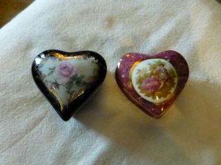 Limoges Porcelain Heart - Shaped Trinket Boxes - Pink And Cobalt Blue