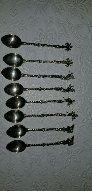 8 Vintage Figural Silver Plate Expresso Or Demitasse Spoons From Italy