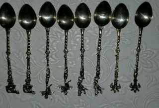 8 Vintage Figural Silver Plate Expresso Or Demitasse Spoons From Italy 2