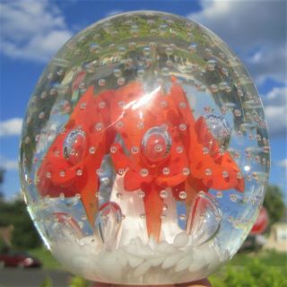 VINTAGE JOE ST CLAIR SIGNED GLASS PAPERWEIGHT ORANGE BLOSSOMS CONTROLLED BUBBLES 3