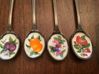 Set of 4 Vintage Avon Nature ' s Best Fruit Jelly Spoons Stainless Steel Japan 3