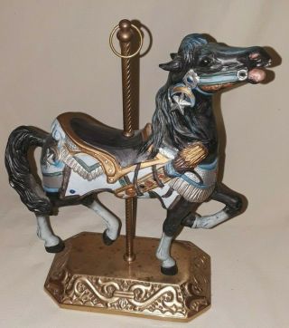 Ceramic Carousel Horse On Brass Pole With Brass Base