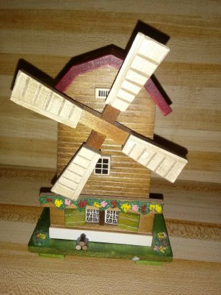 Wooden Windmill Music Box 7 " Tall Plays Godfather Made In Japan
