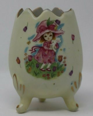 George Z.  Lefton Co.  8213 3 Legged Porcelain Egg Vase Little Girl Flora Vintage