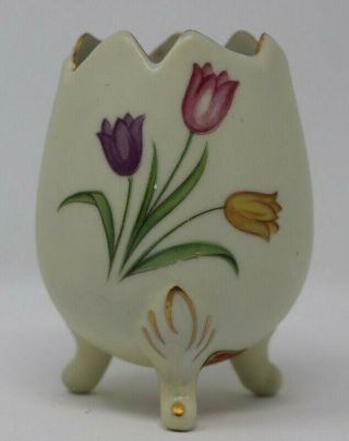 George Z.  Lefton Co.  8213 3 Legged Porcelain Egg Vase Little Girl Flora Vintage 2
