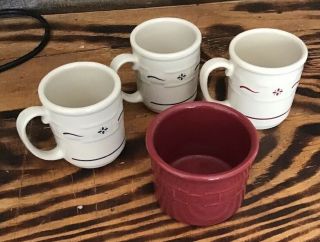 4 Longaberger Pottery Dishes,  3 Mugs And 1 Crock