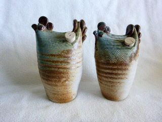 Roosters Stoneware Salt & Pepper Shakers Hand - Built And Glazed