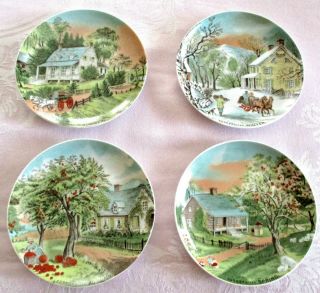 6 " Currier And Ives Decorative Plates Complete Set 4 Season Vintage Dish Japan