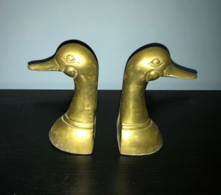 Vintage Brass Duck Head Bookends Heavy