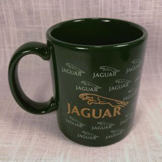 Jaguar Automobile Logo Coffee Mug - Green W/ Gold & White Logos - Made In Usa