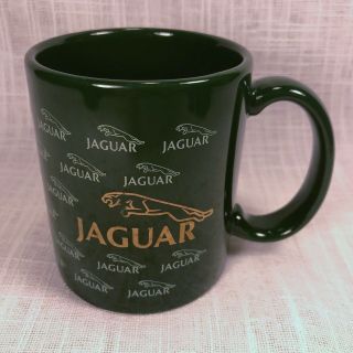 Jaguar Automobile Logo Coffee Mug - Green w/ Gold & White Logos - Made In USA 2