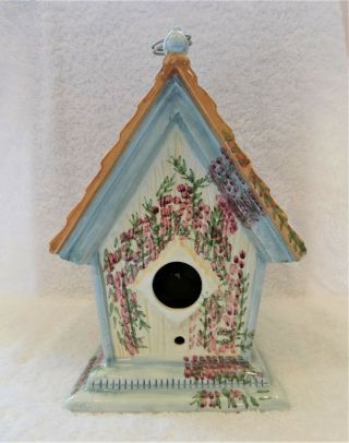 Chic Design Floral Ceramic Bird House Indoor Or Outdoor Décor Ready To Hang