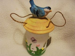Hanging Ceramic Bird House Candle Holder With Bird On Top.  So Unique