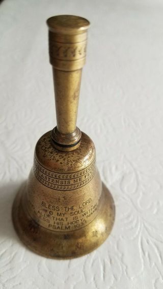 Very Old Small Brass Bell With Psalm 103 Engraved