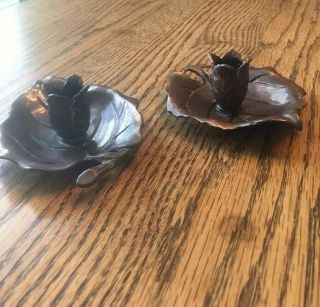 Occupied Japan Copper Bronze Tone Metal Leaf Candle Holders