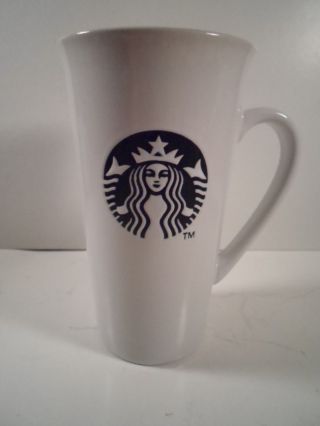 Starbucks 2013 White Black 16 Oz Ceramic 6 " Travel Mug Tumbler Mermaid Logo