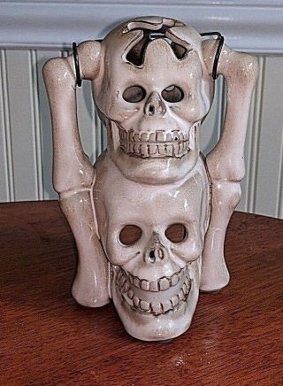 Ceramic Skull Lantern Votive Tealight Candle Holder Halloween Decoration
