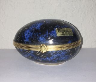 Decor Main Porcelaine Artistique F.  M Limoges France Blue & Gold Egg