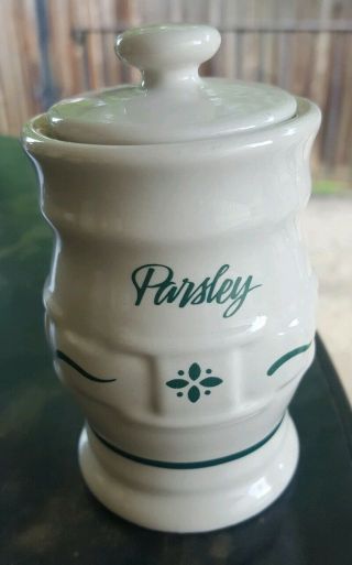Longaberger Pottery Green Woven Spice Jar Parsley