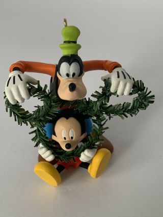 Hallmark Keepsake Ornament Decking The Halls 3.  5 " Mickey And Goofy Disney