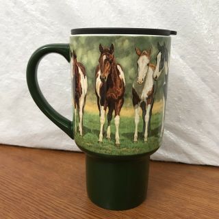 Lang Pint Sized Paints Travel Coffee Mug Cup With Horses In Field 5036007