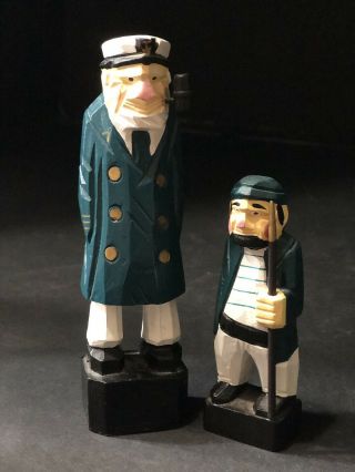 Figurines Wood Nautical Lighthouse Ship Captain First Mate Set Of 2 Block Style
