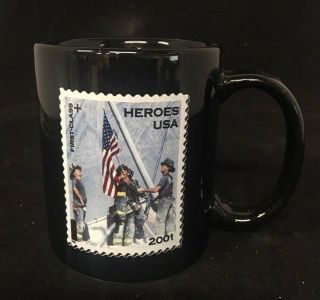 9 - 11 Heroes Usps Stamp 2001 Firefighter Coffee Mug Black Us Flag A804 688