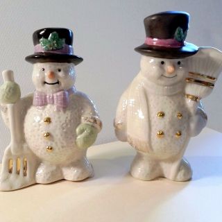 Lenox Snowmen With Top Hats Salt And Pepper Shakers