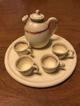 Adorable Hand Made Pottery Ceramic Miniature Tea Set