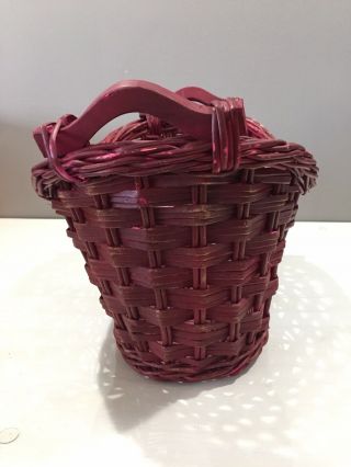 2 HANDLE WICKER BASKET CERRY/ Burgundy HOME DECOR COLLECTIBLE XLARGE 2