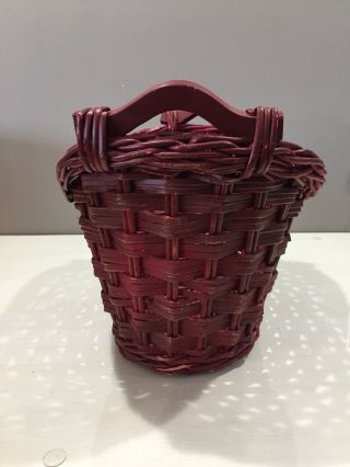 2 HANDLE WICKER BASKET CERRY/ Burgundy HOME DECOR COLLECTIBLE XLARGE 3