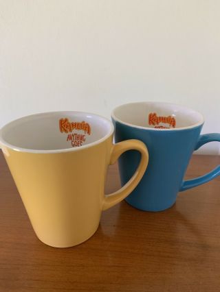Kahlua Anything Goes Blue & Yellow Coffee Mug Cup Collectible 1999 Set Of 2