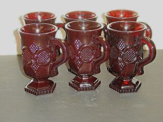 Set Of 6 Avon Cape Cod 1876 Ruby Red Glass Footed Mugs