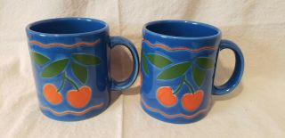 Set Of 2 Waechtersbach Pottery Coffee Mugs With Red Cherries Design Spain
