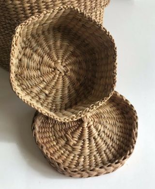 5 Stackable Sweetgrass Nested 6 Sided Hexagon Baskets with Lids BOHO Decor 5